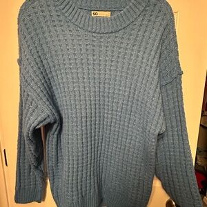 Blue Ribbed Knit Sweater